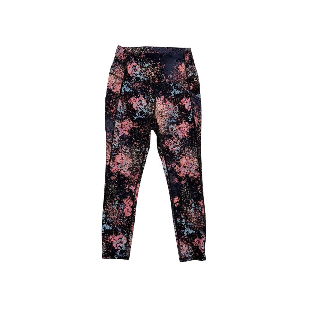 Spyder High Rise Athletic Ankle Leggings Black Splatter Fitted Activewear Small